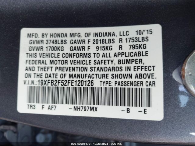 Photo 8 VIN: 19XFB2F52FE120126 - HONDA CIVIC 