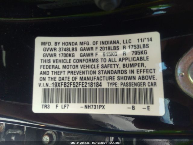 Photo 8 VIN: 19XFB2F52FE218184 - HONDA CIVIC SEDAN 