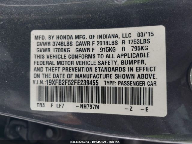 Photo 8 VIN: 19XFB2F52FE239455 - HONDA CIVIC 