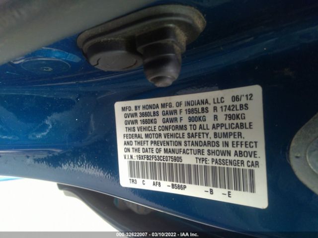 Photo 8 VIN: 19XFB2F53CE075905 - HONDA CIVIC SDN 