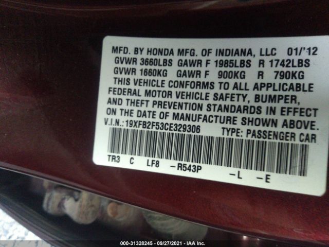 Photo 8 VIN: 19XFB2F53CE329306 - HONDA CIVIC SDN 