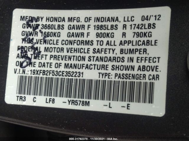 Photo 8 VIN: 19XFB2F53CE352231 - HONDA CIVIC SDN 