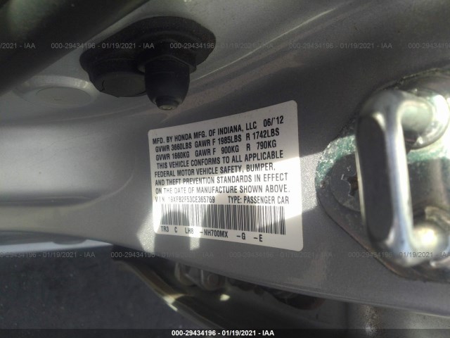 Photo 8 VIN: 19XFB2F53CE365769 - HONDA CIVIC SDN 