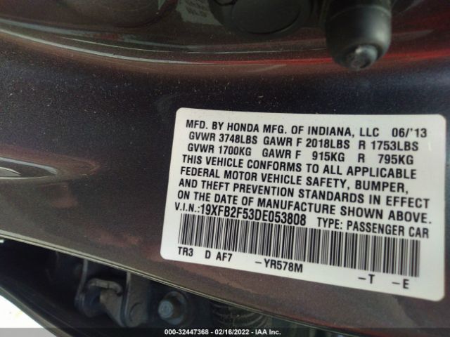 Photo 8 VIN: 19XFB2F53DE053808 - HONDA CIVIC SDN 