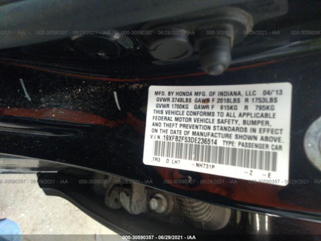 Photo 8 VIN: 19XFB2F53DE236514 - HONDA CIVIC SDN 