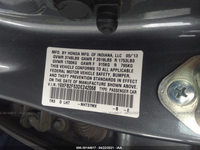 Photo 8 VIN: 19XFB2F53DE242068 - HONDA CIVIC SDN 