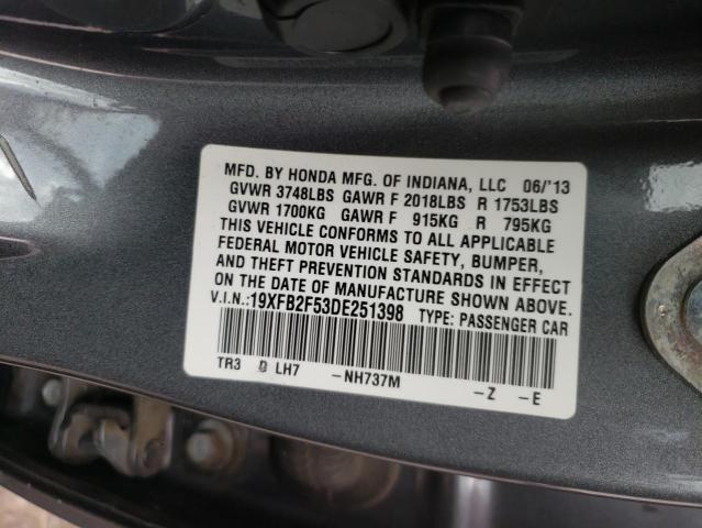 Photo 9 VIN: 19XFB2F53DE251398 - HONDA CIVIC LX 