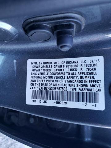 Photo 11 VIN: 19XFB2F53DE257802 - HONDA CIVIC 