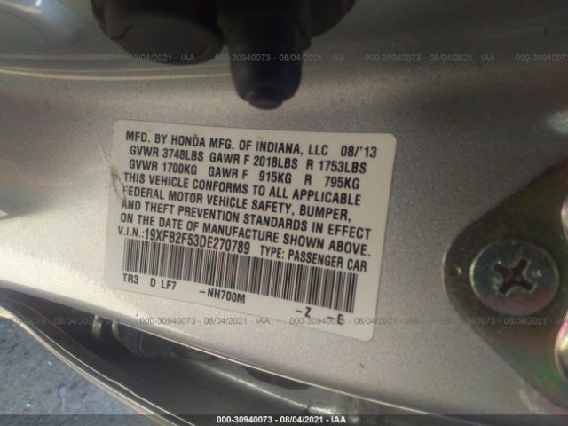 Photo 8 VIN: 19XFB2F53DE270789 - HONDA CIVIC SDN 