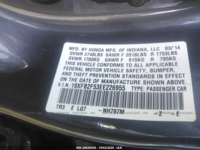 Photo 8 VIN: 19XFB2F53EE226955 - HONDA CIVIC SEDAN 