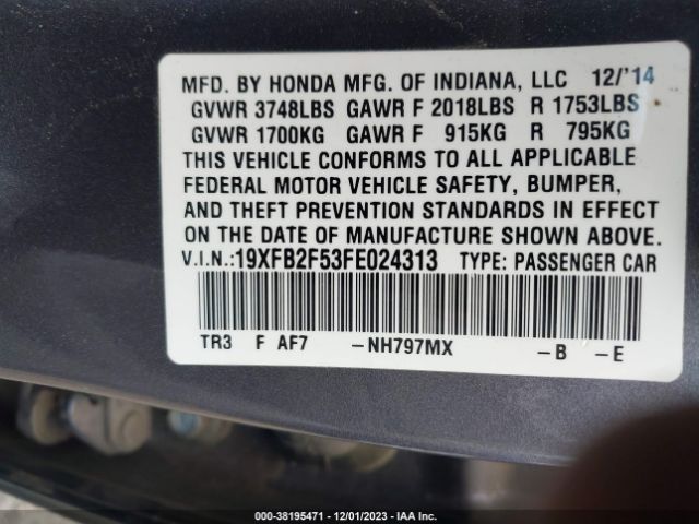 Photo 8 VIN: 19XFB2F53FE024313 - HONDA CIVIC 