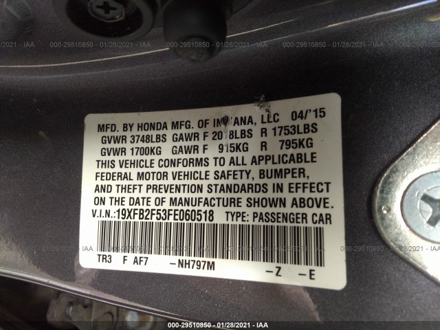 Photo 8 VIN: 19XFB2F53FE060518 - HONDA CIVIC SEDAN 