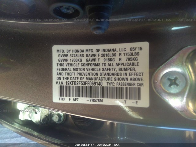 Photo 8 VIN: 19XFB2F53FE069140 - HONDA CIVIC SEDAN 