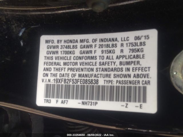 Photo 8 VIN: 19XFB2F53FE085838 - HONDA CIVIC SEDAN 