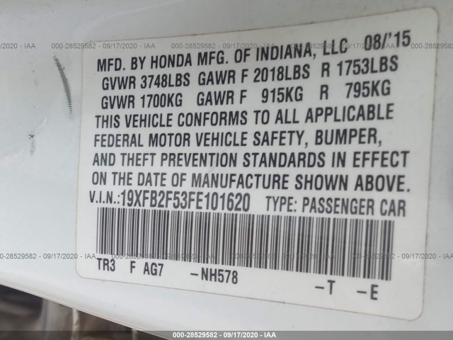 Photo 8 VIN: 19XFB2F53FE101620 - HONDA CIVIC SEDAN 