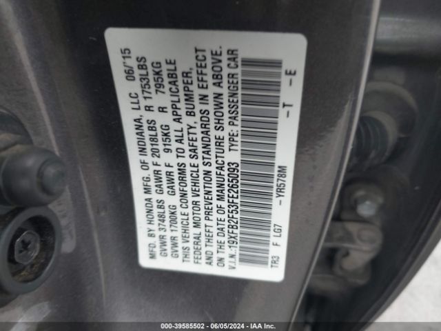 Photo 8 VIN: 19XFB2F53FE265093 - HONDA CIVIC 