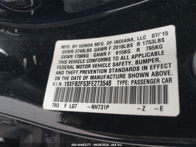 Photo 8 VIN: 19XFB2F53FE273548 - HONDA CIVIC 