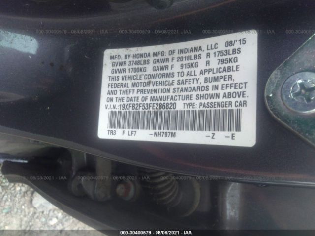 Photo 8 VIN: 19XFB2F53FE286820 - HONDA CIVIC SEDAN 