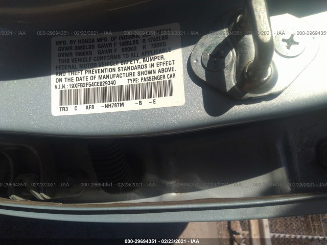 Photo 8 VIN: 19XFB2F54CE029340 - HONDA CIVIC SDN 