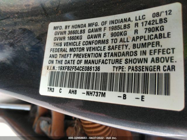 Photo 8 VIN: 19XFB2F54CE086136 - HONDA CIVIC SDN 