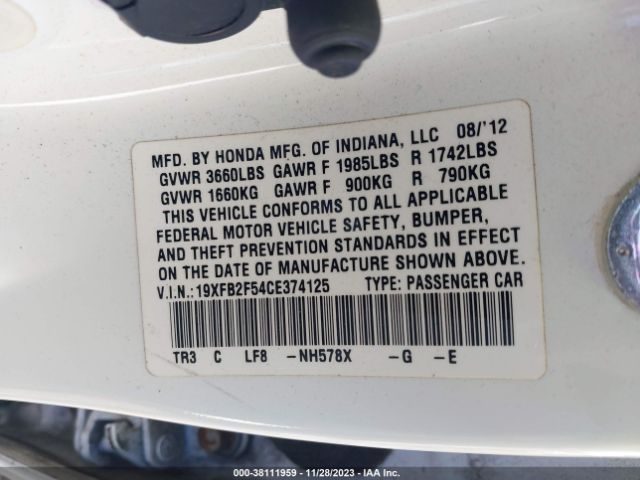 Photo 8 VIN: 19XFB2F54CE374125 - HONDA CIVIC 