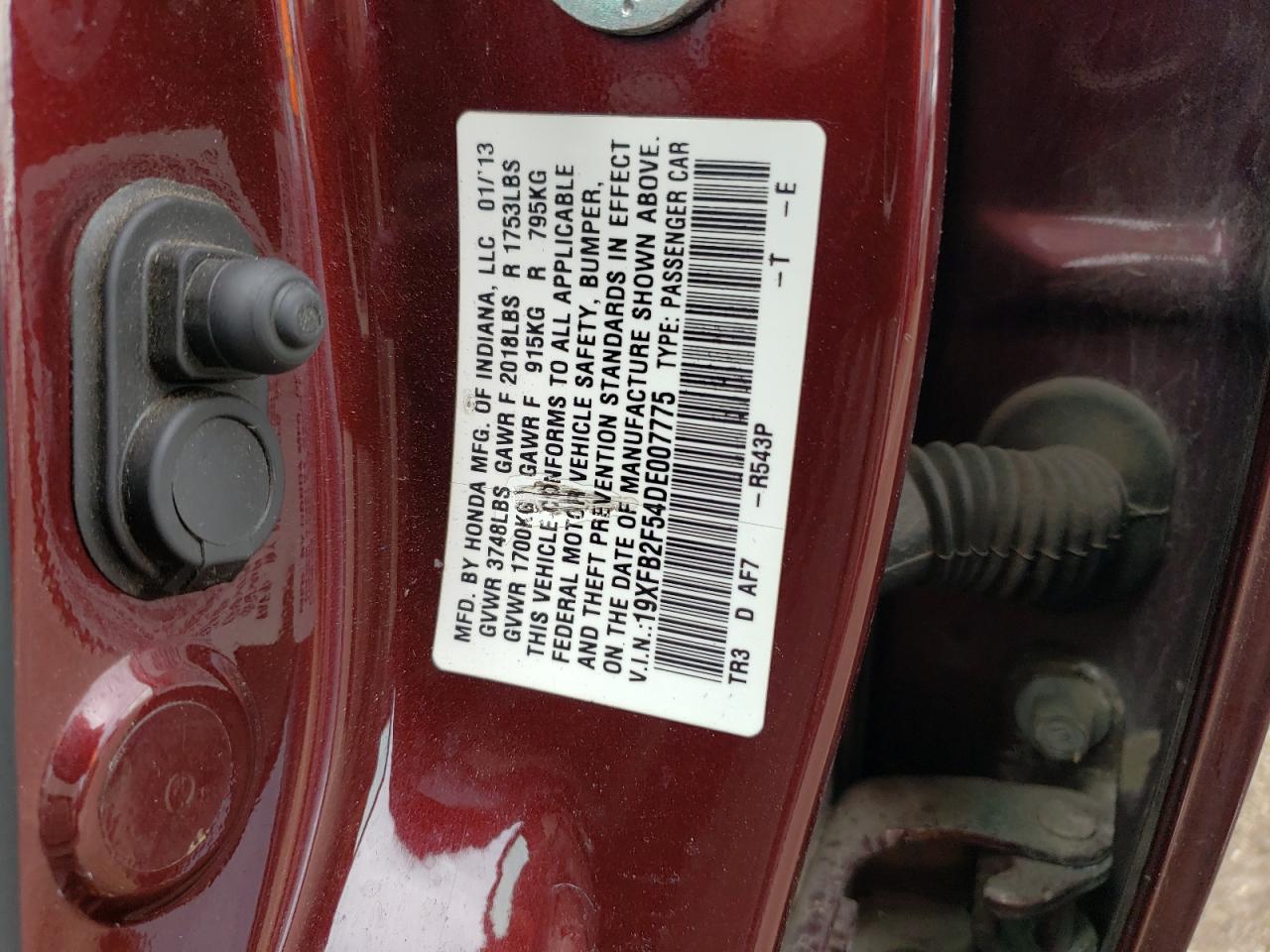 Photo 12 VIN: 19XFB2F54DE007775 - HONDA CIVIC 