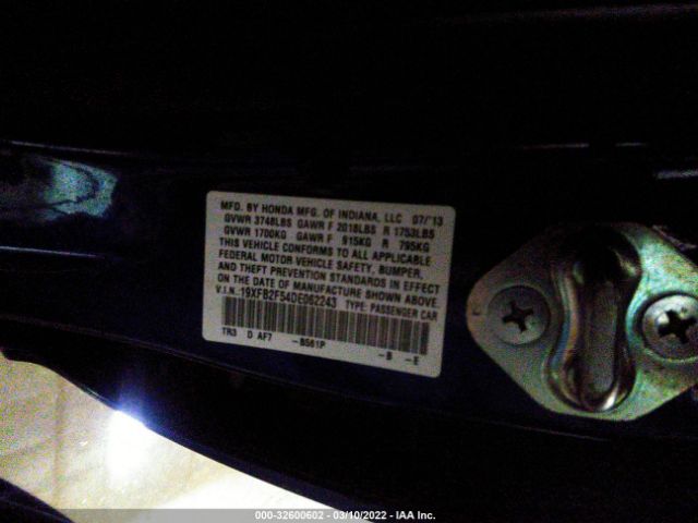 Photo 8 VIN: 19XFB2F54DE062243 - HONDA CIVIC SDN 