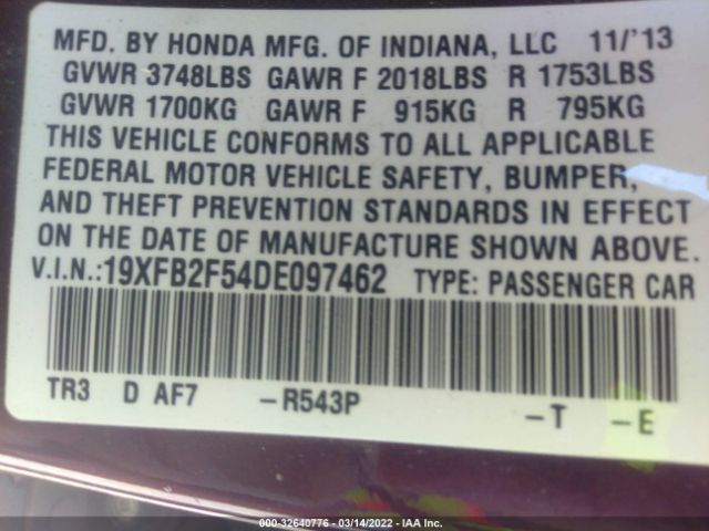 Photo 8 VIN: 19XFB2F54DE097462 - HONDA CIVIC SDN 