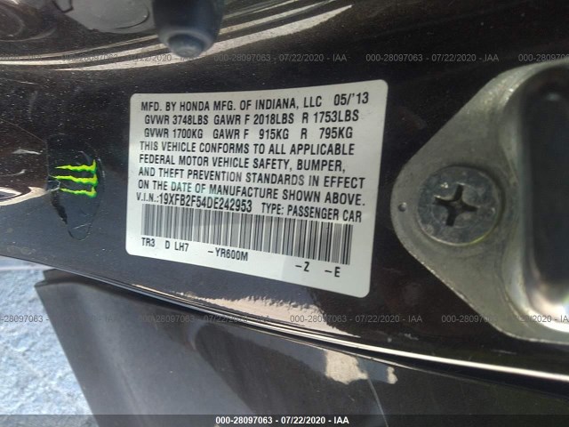 Photo 8 VIN: 19XFB2F54DE242953 - HONDA CIVIC SDN 