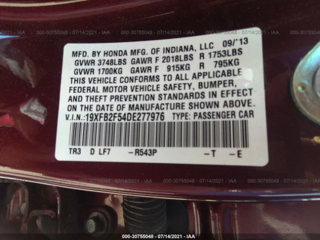 Photo 8 VIN: 19XFB2F54DE277976 - HONDA CIVIC SDN 