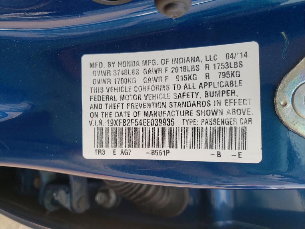 Photo 9 VIN: 19XFB2F54EE039935 - HONDA CIVIC LX 