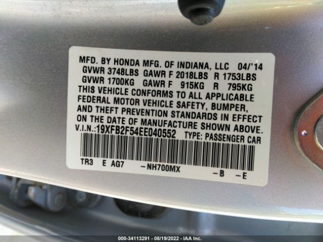 Photo 8 VIN: 19XFB2F54EE040552 - HONDA CIVIC SEDAN 