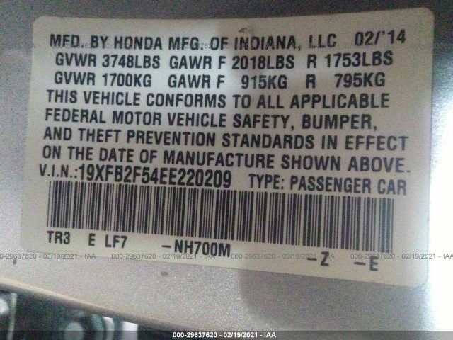 Photo 8 VIN: 19XFB2F54EE220209 - HONDA CIVIC SEDAN 