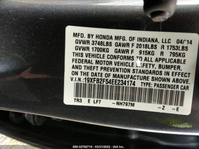 Photo 8 VIN: 19XFB2F54EE234174 - HONDA CIVIC SEDAN 