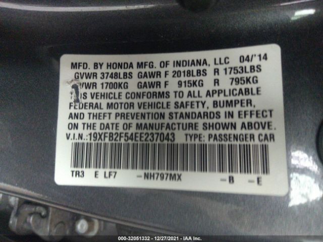 Photo 8 VIN: 19XFB2F54EE237043 - HONDA CIVIC SEDAN 