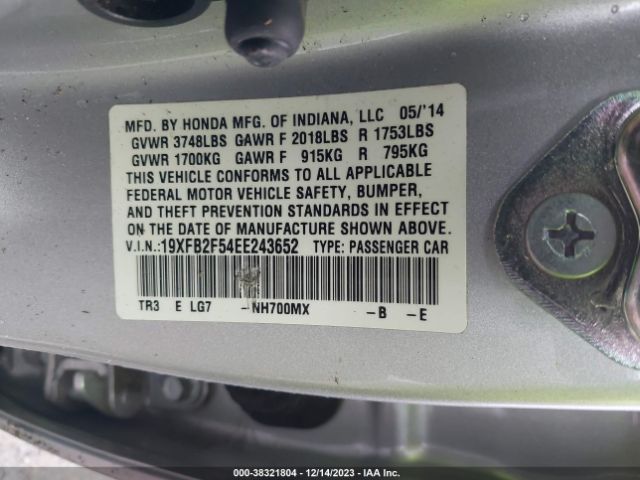 Photo 8 VIN: 19XFB2F54EE243652 - HONDA CIVIC 