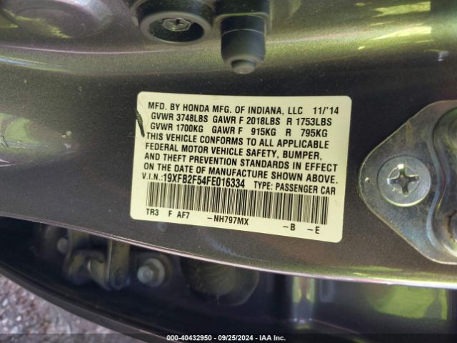 Photo 8 VIN: 19XFB2F54FE016334 - HONDA CIVIC 