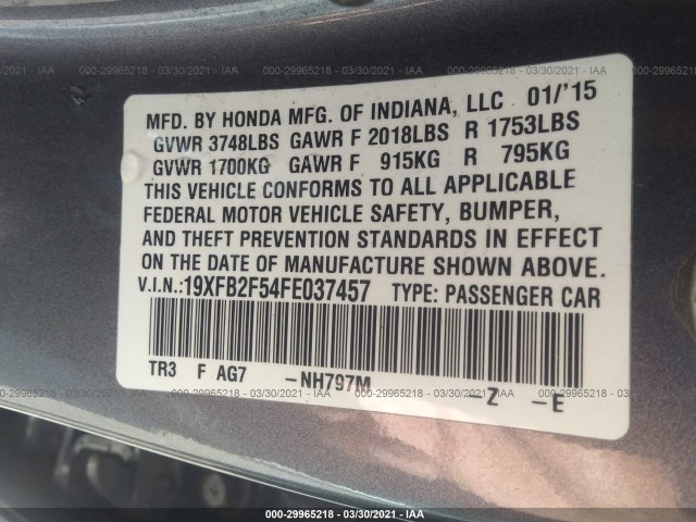 Photo 8 VIN: 19XFB2F54FE037457 - HONDA CIVIC SEDAN 