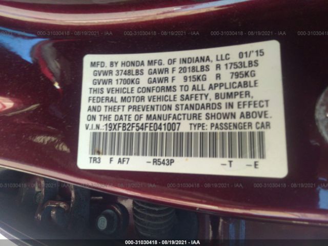 Photo 8 VIN: 19XFB2F54FE041007 - HONDA CIVIC SEDAN 