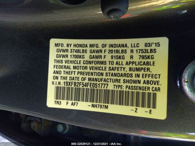 Photo 8 VIN: 19XFB2F54FE051777 - HONDA CIVIC SEDAN 