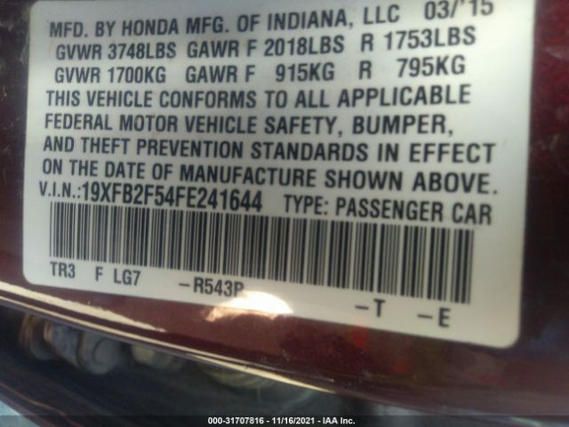 Photo 8 VIN: 19XFB2F54FE241644 - HONDA CIVIC SEDAN 