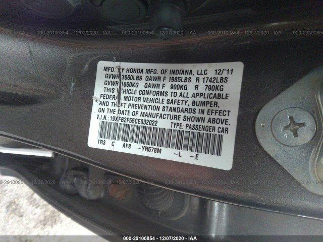 Photo 8 VIN: 19XFB2F55CE032022 - HONDA CIVIC SDN 