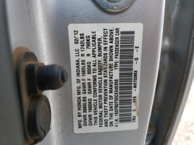 Photo 9 VIN: 19XFB2F55CE046356 - HONDA CIVIC LX 