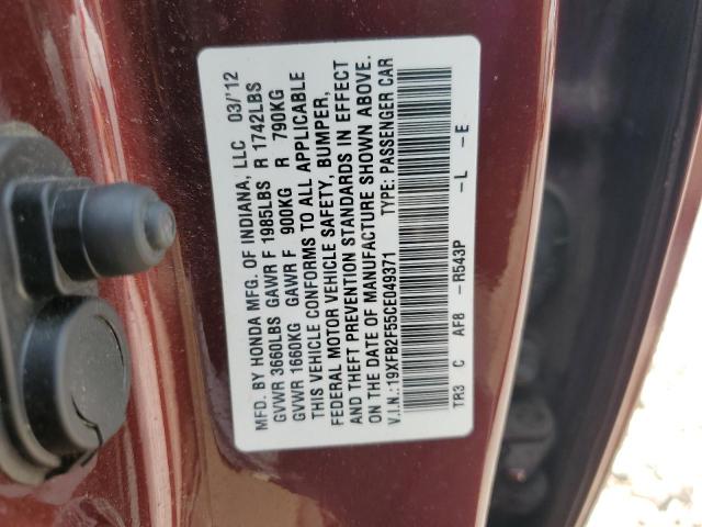 Photo 12 VIN: 19XFB2F55CE049371 - HONDA CIVIC 