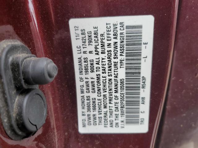 Photo 9 VIN: 19XFB2F55CE105065 - HONDA CIVIC LX 