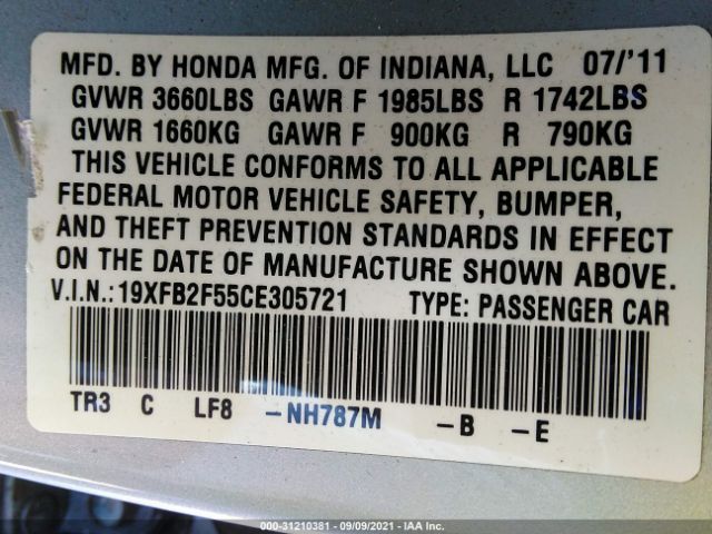 Photo 8 VIN: 19XFB2F55CE305721 - HONDA CIVIC SDN 