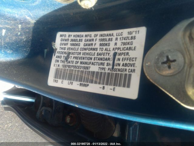 Photo 8 VIN: 19XFB2F55CE315097 - HONDA CIVIC SDN 