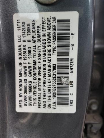 Photo 11 VIN: 19XFB2F55CE317903 - HONDA CIVIC 