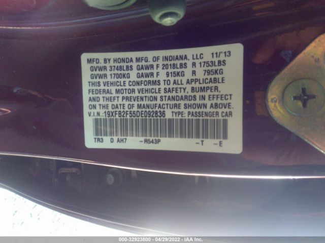 Photo 8 VIN: 19XFB2F55DE092836 - HONDA CIVIC SDN 