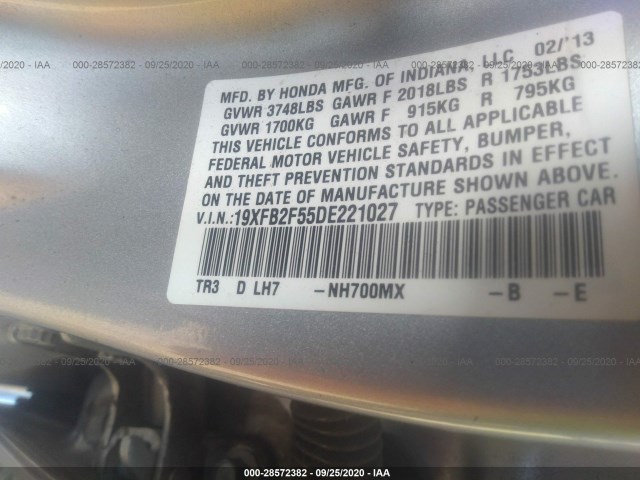 Photo 8 VIN: 19XFB2F55DE221027 - HONDA CIVIC SDN 